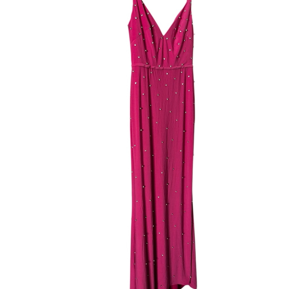 Mac Duggal Pink Rhinestone Embellished Sleeveless V-Neck Gown - Picture 6 of 11